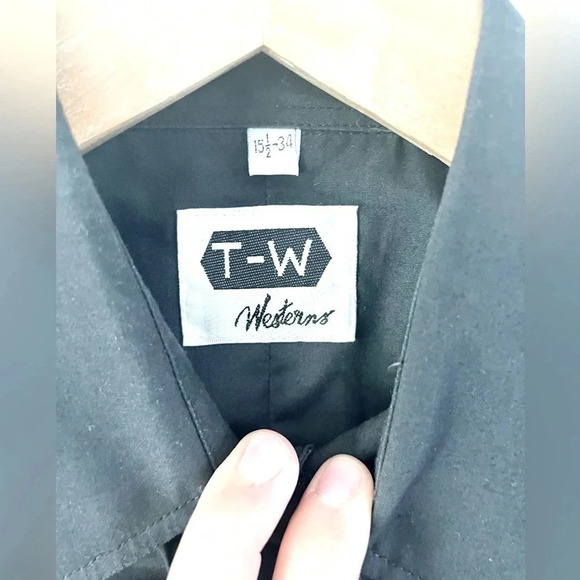 T-W Westerns Vintage Black Pearl Snap‎ Cowboy Western Button-Up Shirt Sz 15.5-34 - Picture 5 of 7
